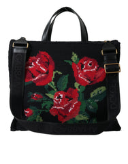 Dolce & Gabbana Chic Embroidered Floral Black Tote - Retail Flare