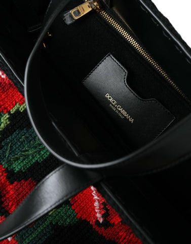 Dolce & Gabbana Chic Embroidered Floral Black Tote - Retail Flare