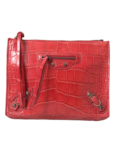 Balenciaga Exotic Red Alligator Leather Clutch - Retail Flare