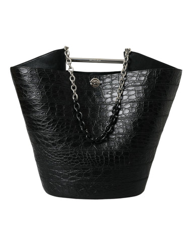 Balenciaga Elegant Black Crocodile Leather Maxi Bucket Bag - Retail Flare