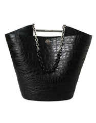 Balenciaga Elegant Black Crocodile Leather Maxi Bucket Bag - Retail Flare