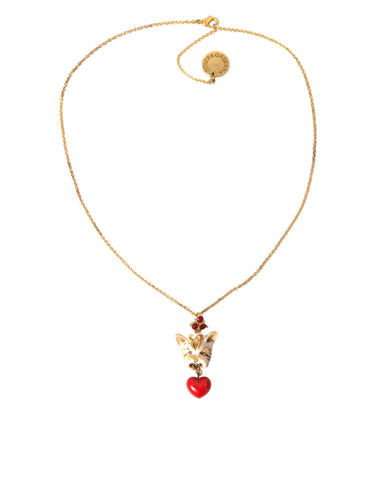 Dolce & Gabbana Gold Brass Chain Dog Heart Pendant Charm Necklace - Retail Flare