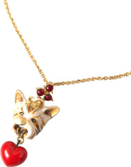 Dolce & Gabbana Gold Brass Chain Dog Heart Pendant Charm Necklace - Retail Flare