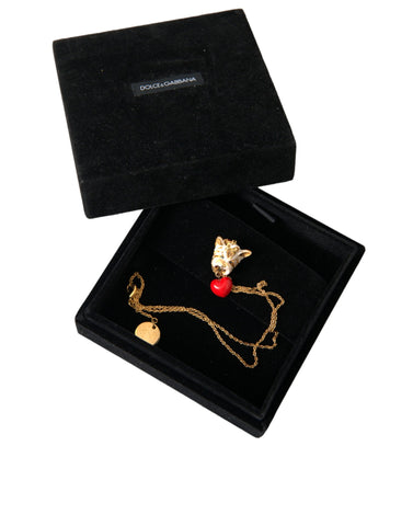 Dolce & Gabbana Gold Brass Chain Dog Heart Pendant Charm Necklace - Retail Flare