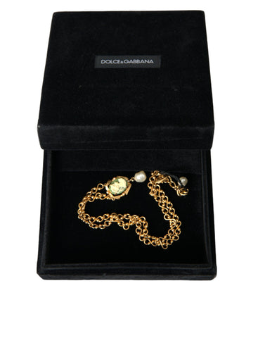 Dolce & Gabbana Gold Brass Chain Pearl Pendant Charm Necklace - Retail Flare