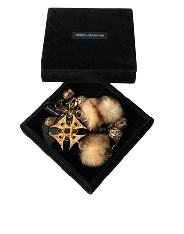 Dolce & Gabbana Gold Black Crystals Lapin Fur Filigree Chocker Necklace - Retail Flare