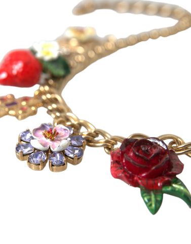 Dolce & Gabbana Gold Chain Rose Cross Strawberry Star Pendant Necklace - Retail Flare