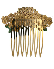 Dolce & Gabbana Gold Brass Crystal Leopard Floral Hair Comb - Retail Flare
