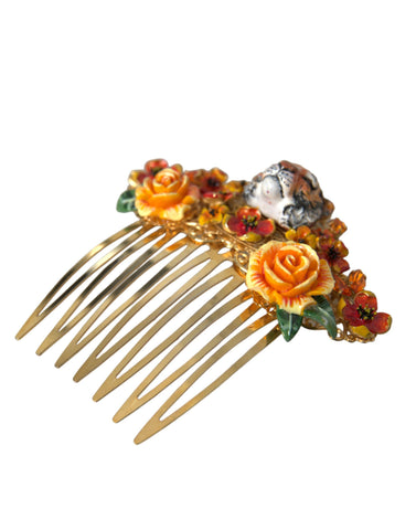 Dolce & Gabbana Gold Brass Crystal Leopard Floral Hair Comb - Retail Flare