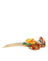 Dolce & Gabbana Gold Brass Crystal Leopard Floral Hair Comb - Retail Flare