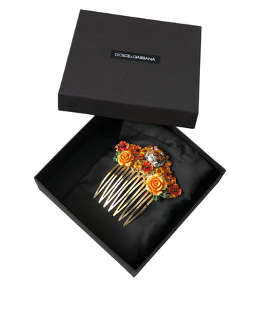 Dolce & Gabbana Gold Brass Crystal Leopard Floral Hair Comb - Retail Flare