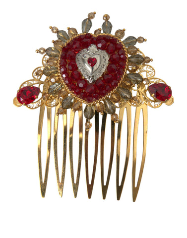 Dolce & Gabbana Gold Brass Crystal Heart Women Hair Comb - Retail Flare