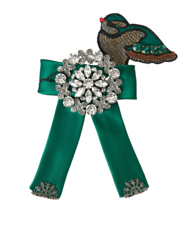 Dolce & Gabbana Green Satin Bird Crystal Women Hair Clip - Retail Flare