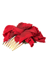 Dolce & Gabbana Red Silk Floral Gold Brass Women Hair Comb - Retail Flare