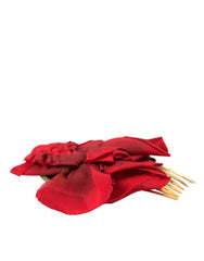 Dolce & Gabbana Red Silk Floral Gold Brass Women Hair Comb - Retail Flare
