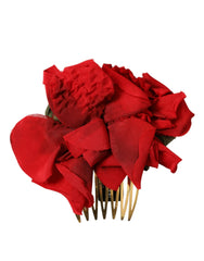Dolce & Gabbana Red Silk Floral Gold Brass Women Hair Comb - Retail Flare