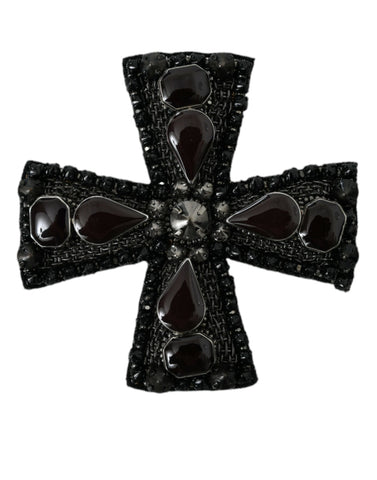 Dolce & Gabbana Black Crystals Embellished Cross Pin Brooch - Retail Flare