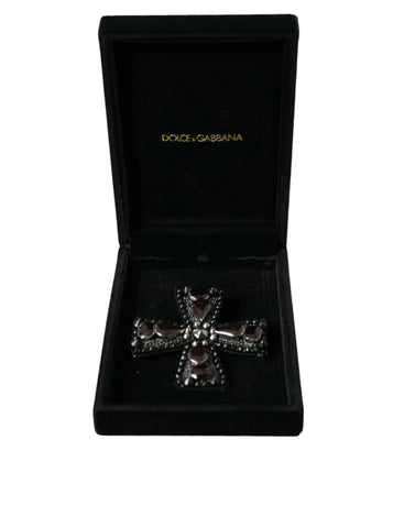 Dolce & Gabbana Black Crystals Embellished Cross Pin Brooch - Retail Flare