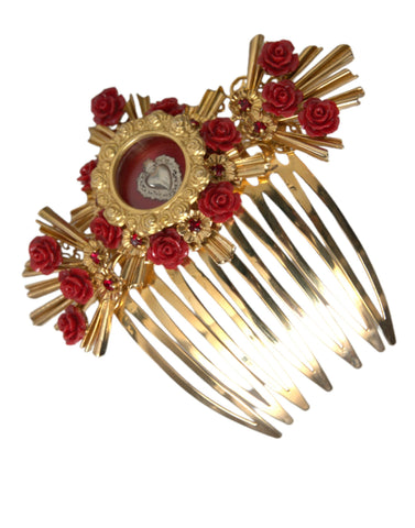 Dolce & Gabbana Gold Brass Crystal Heart Floral Hair Comb - Retail Flare
