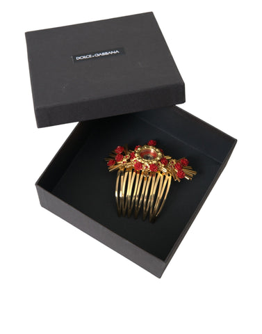 Dolce & Gabbana Gold Brass Crystal Heart Floral Hair Comb - Retail Flare