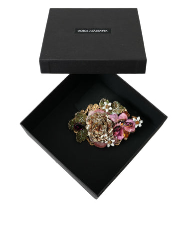 Dolce & Gabbana Gold Brass Floral Crystal Sequined Hair Clip - Retail Flare
