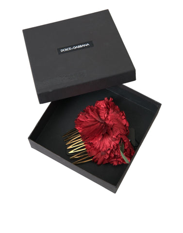 Dolce & Gabbana Red Silk Floral Gold Brass Women Hair Comb - Retail Flare