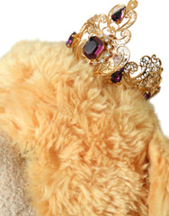 Dolce & Gabbana Brown Teddy Bear Gold Crystal Crown Hair Band Diadem - Retail Flare