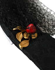 Dolce & Gabbana Black Strawberry Sicily Crystal Mesh Net Headband Diadem - Retail Flare