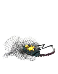 Dolce & Gabbana Black Lemons Sicily Purple Crystal Net Headband Diadem - Retail Flare