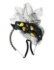 Dolce & Gabbana Black Lemons Sicily Purple Crystal Net Headband Diadem - Retail Flare