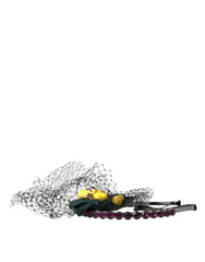 Dolce & Gabbana Black Lemons Sicily Purple Crystal Net Headband Diadem - Retail Flare