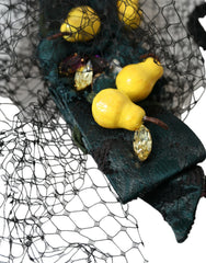 Dolce & Gabbana Black Lemons Sicily Purple Crystal Net Headband Diadem - Retail Flare
