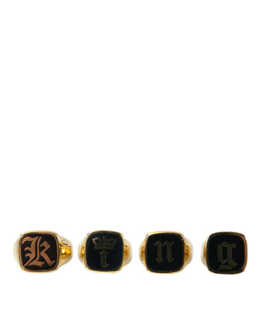 Dolce & Gabbana Gold Brass KING Enamel Set of 4 Ring - Retail Flare