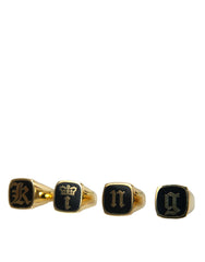 Dolce & Gabbana Gold Brass KING Enamel Set of 4 Ring - Retail Flare