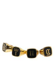 Dolce & Gabbana Gold Brass KING Enamel Set of 4 Ring - Retail Flare