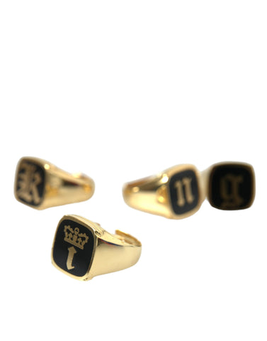 Dolce & Gabbana Gold Brass KING Enamel Set of 4 Ring - Retail Flare