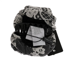 Dolce & Gabbana Elegant Black & White Floral Lace Crystal Hair Claw - Retail Flare