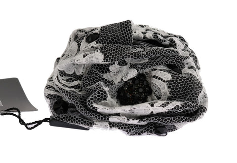 Dolce & Gabbana Elegant Black & White Floral Lace Crystal Hair Claw - Retail Flare