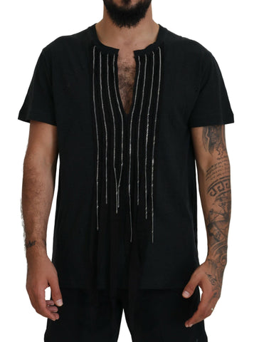 Dsquared² Black Chain Embellished Cotton Short Sleeve T-shirt - Retail Flare