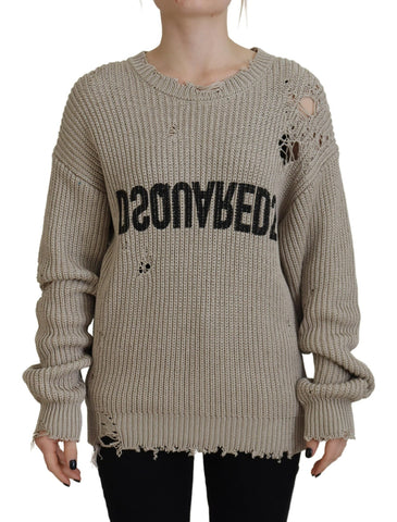 Dsquared² Beige Cotton Knitted Crewneck Pullover Sweater - Retail Flare