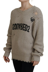 Dsquared² Beige Cotton Knitted Crewneck Pullover Sweater - Retail Flare