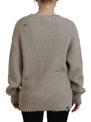 Dsquared² Beige Cotton Knitted Crewneck Pullover Sweater - Retail Flare
