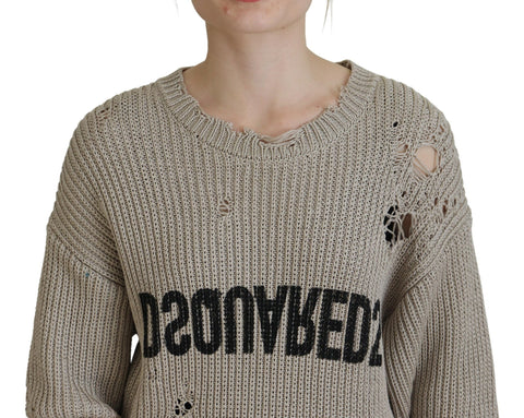Dsquared² Beige Cotton Knitted Crewneck Pullover Sweater - Retail Flare