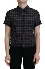 Dsquared² Black Checkered Collared Button Short Sleeves Top - Retail Flare