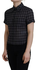 Dsquared² Black Checkered Collared Button Short Sleeves Top - Retail Flare
