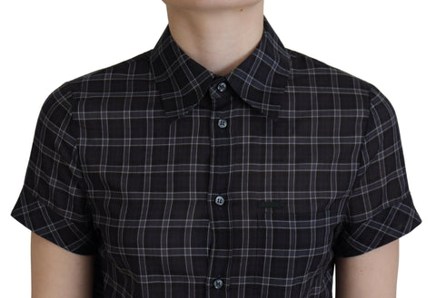 Dsquared² Black Checkered Collared Button Short Sleeves Top - Retail Flare