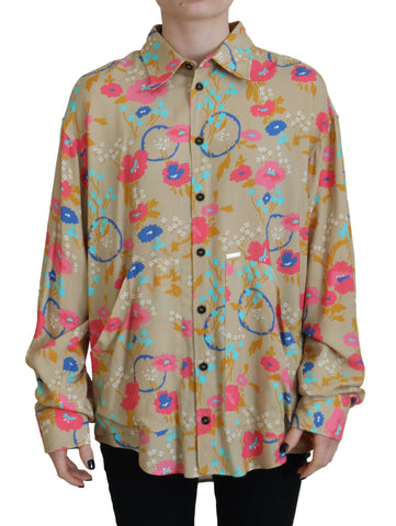Dsquared² Beige Floral Collared Button Down Long Sleeves Shirt - Retail Flare