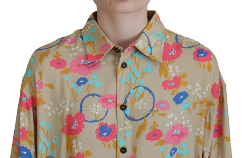 Dsquared² Beige Floral Collared Button Down Long Sleeves Shirt - Retail Flare