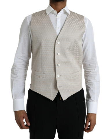 Dolce & Gabbana Off White Cotton Waistcoat Dress Formal Vest - Retail Flare