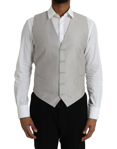 Dolce & Gabbana Light Gray Wool Formal Dress Waistcoat Vest - Retail Flare